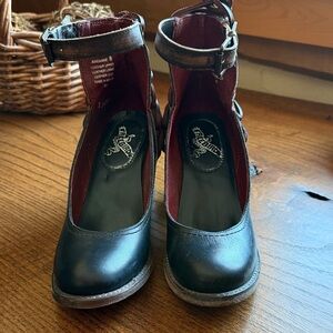 Freebird by Steven Black and Brown Heels with leatherwork and ankle strap